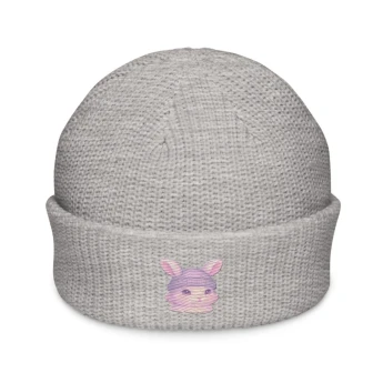 Dreamy Pink Bunny - Beanie - Grey - Custom Embroidery