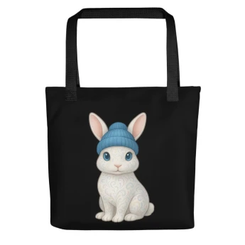Rabbit Blue Beanie - Tote Bag - Black