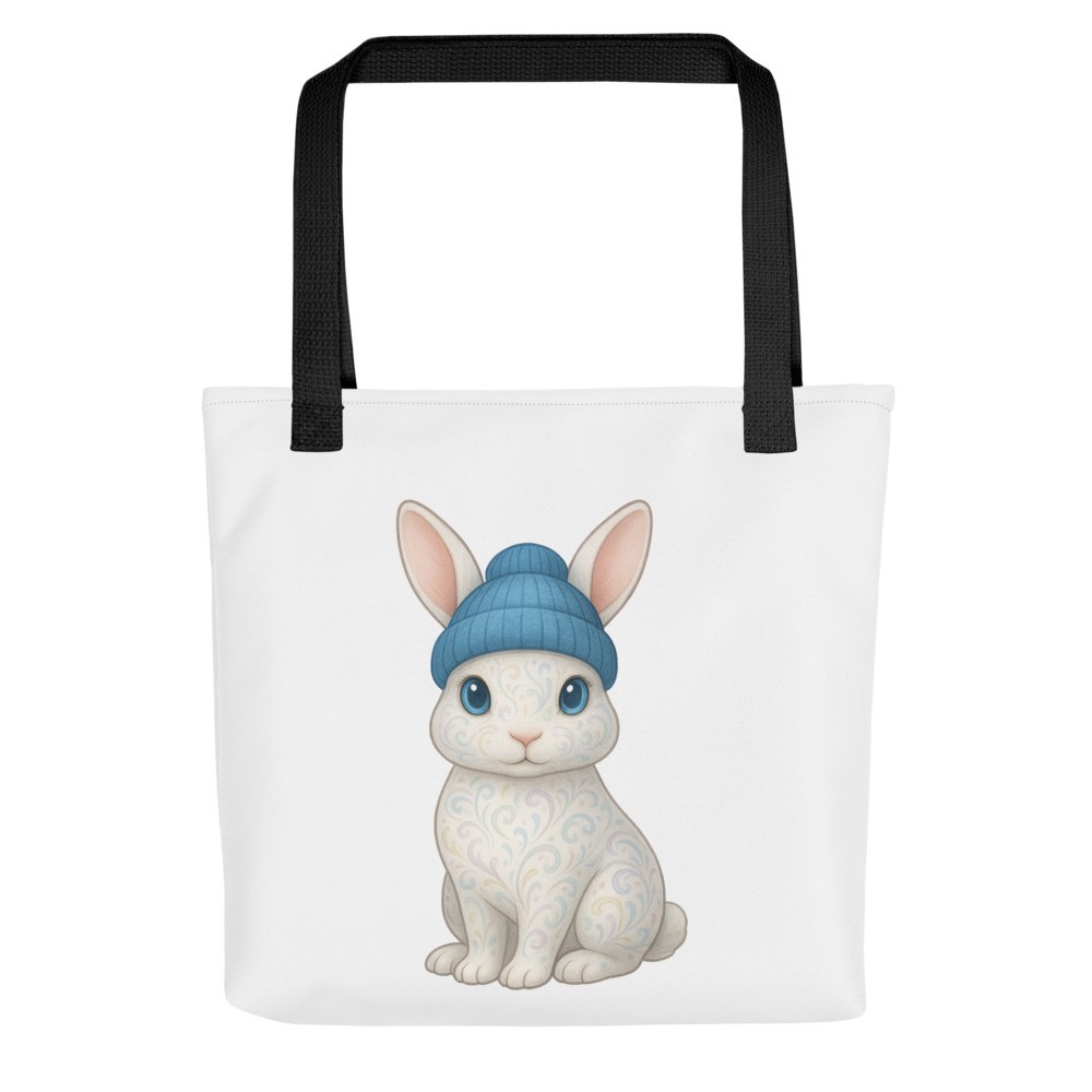 Rabbit Blue Beanie - Tote Bag - White
