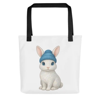 Rabbit Blue Beanie - Tote Bag - White