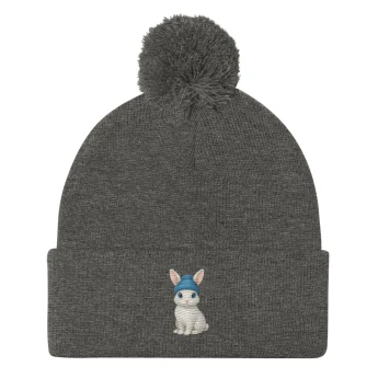 Rabbit Blue Beanie - Pom-Pom Beanie - Dark Heather Grey