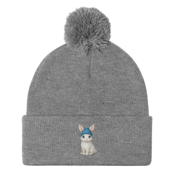 Rabbit Blue Beanie - Pom-Pom Beanie - Heather Grey.