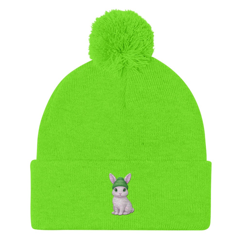 Rabbit Green Beanie - Pom-Pom Beanie - Green