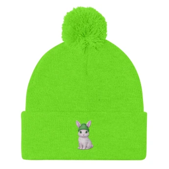 Rabbit Green Beanie - Pom-Pom Beanie - Green