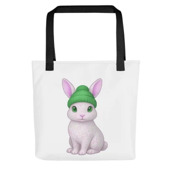 Rabbit Green Beanie - Tote Bag - White