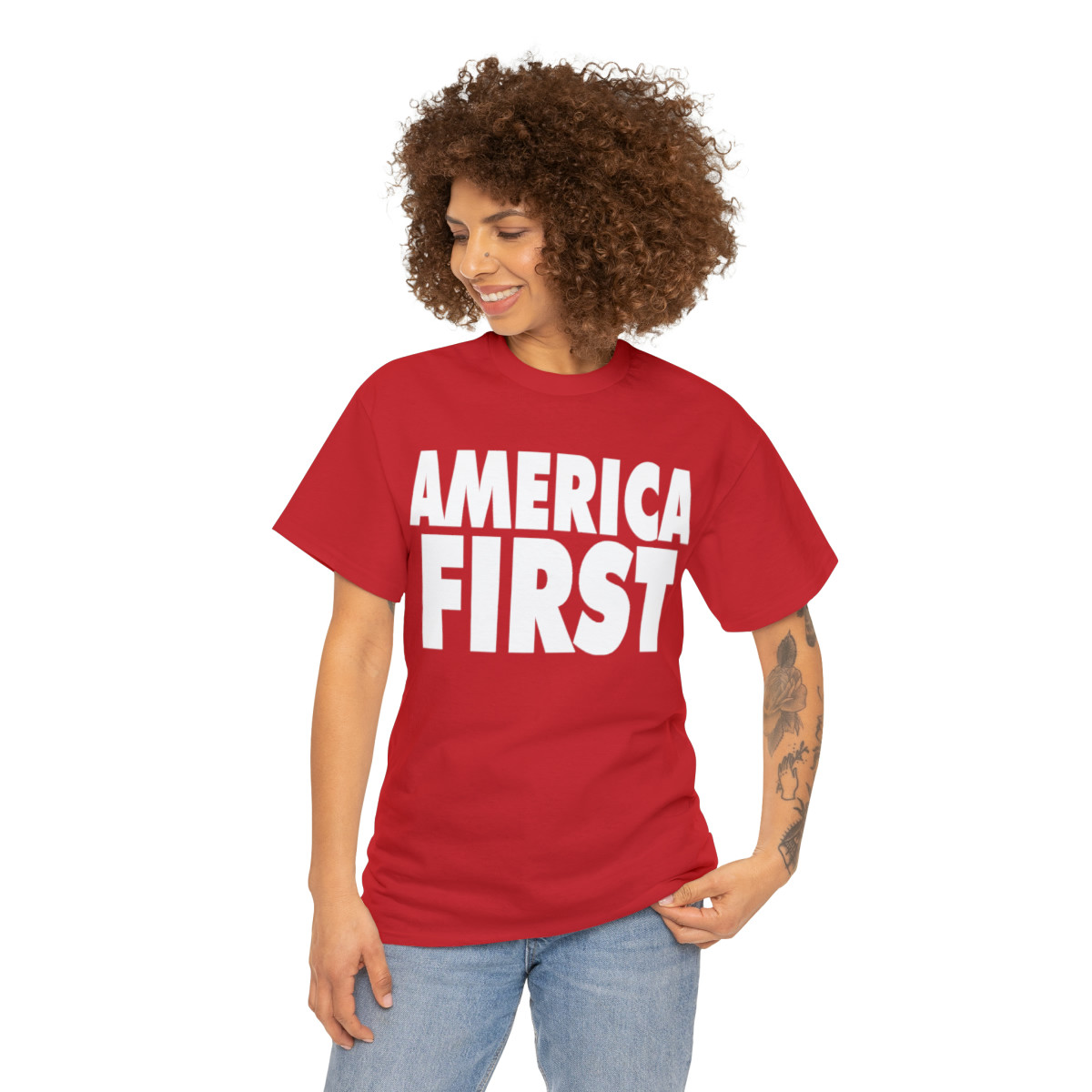 America First wht Men's Short Sleeve Tee