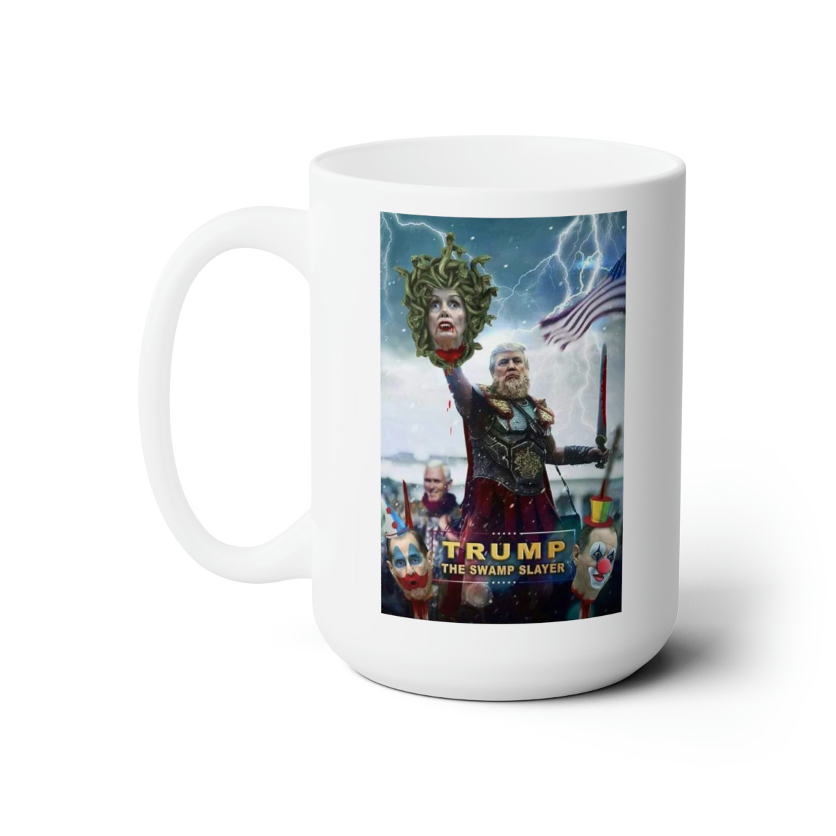 Trump 2024 as Swamp Slayer on white Mug 15oz 