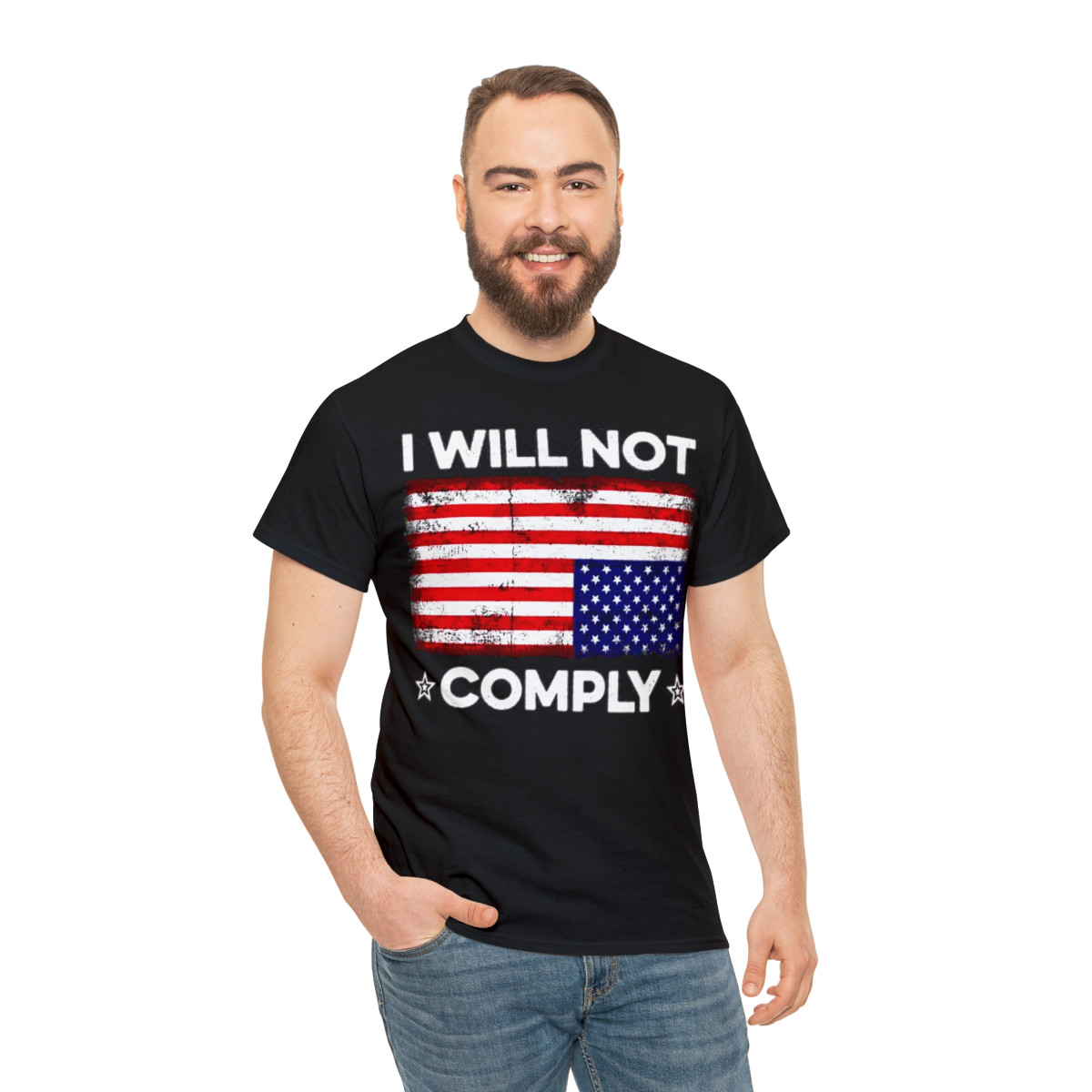 I Will Not Comply Distress Flag Unisex Heavy Cotton Tee