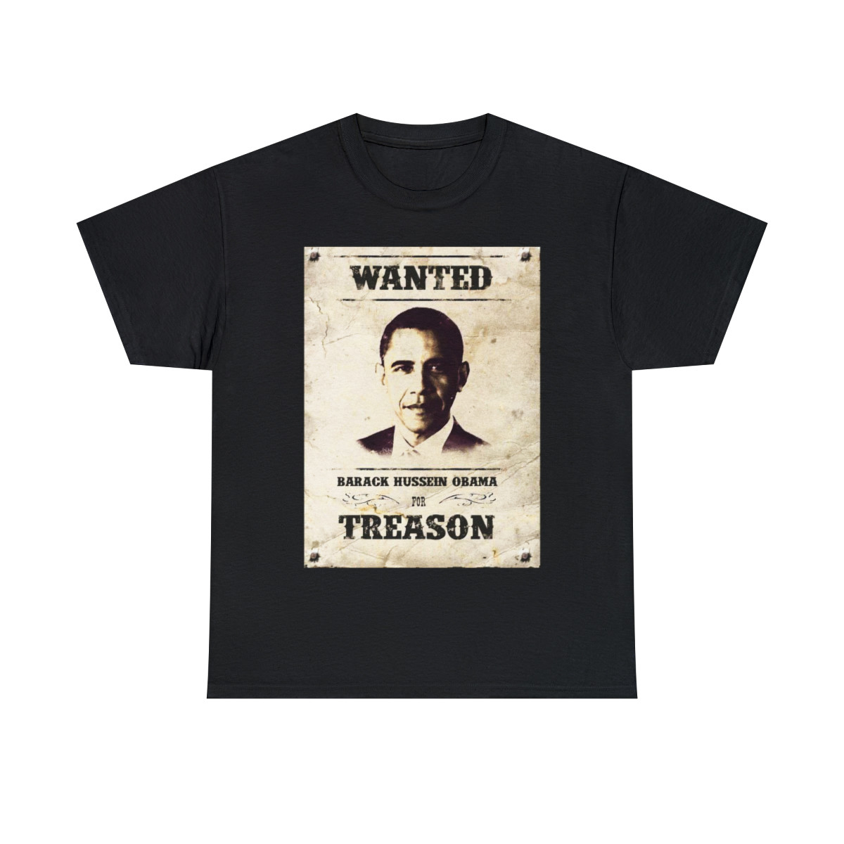 Wanted Barak Obama for Treason Unisex Heavy Cotton Tee