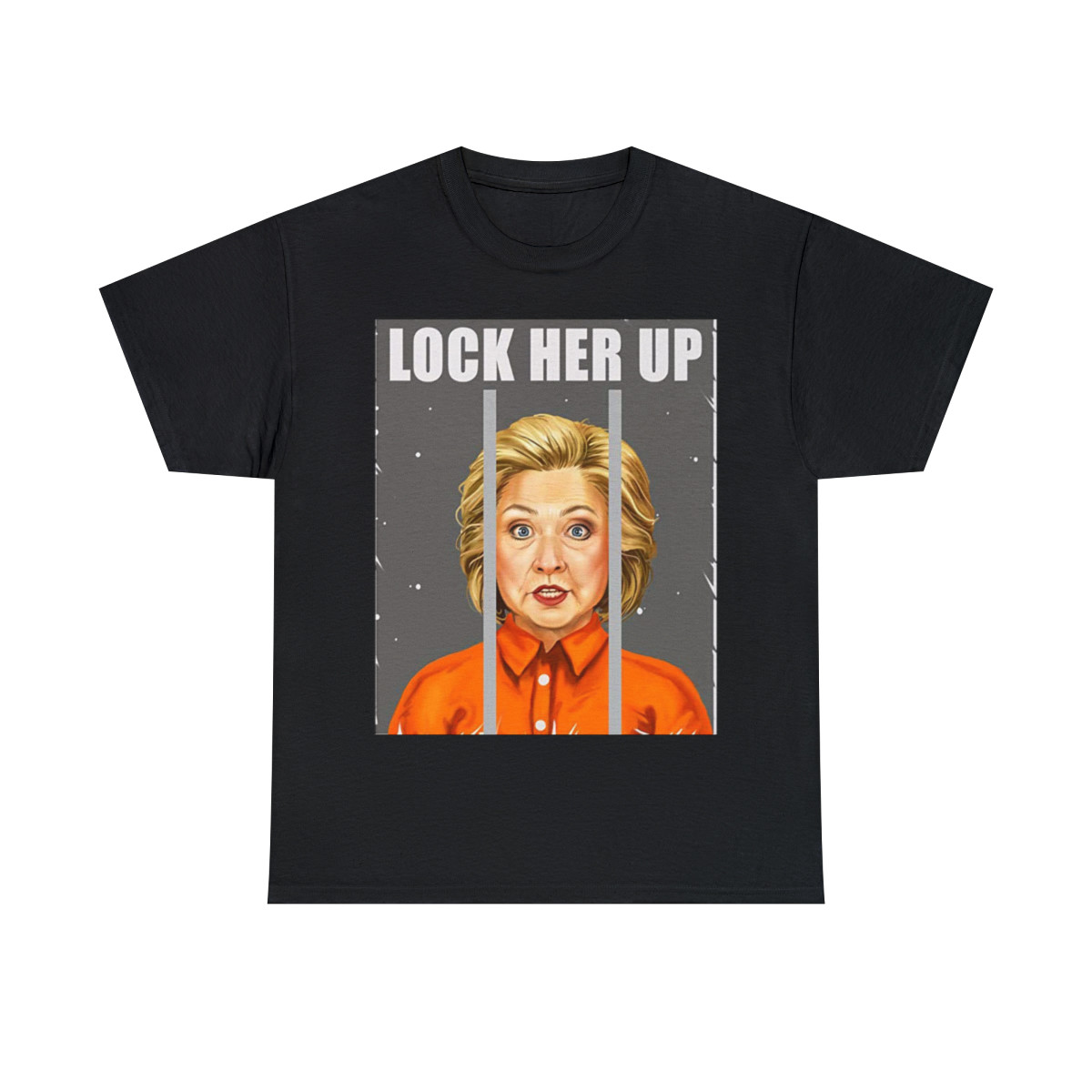 Trump Lock Her Up Hillary Clinton  Behind Bars Unisex Heavy Cotton Tee
