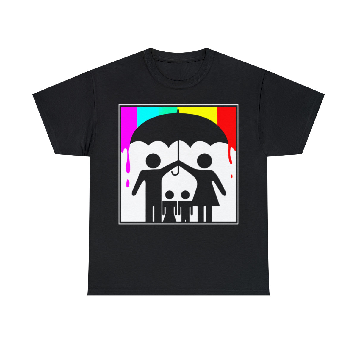 Protecting children with an umbrella from raining rainbows Short Sleeve Tee