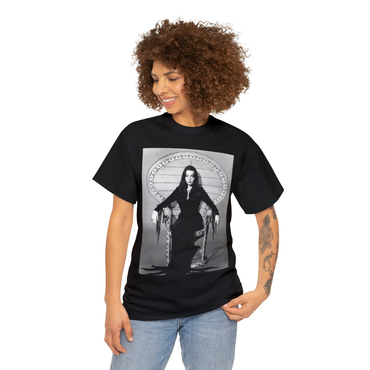 Morticia Addams The Addams Family In Her Chair Unisex Heavy Cotton Tee