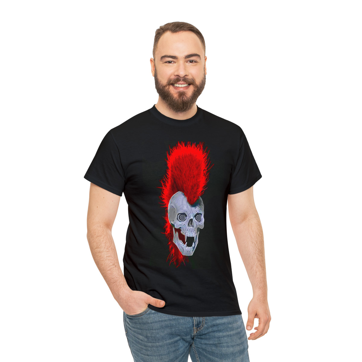 Punk Rock Skull L with Mohawk T Shirt Men's Short Sleeve Tee