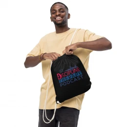 Organic cotton drawstring 'discipline therapy podcast' bag