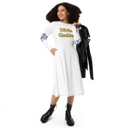 All-over print long sleeve midi 'divine goddess' dress