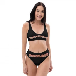 Recycled high-waisted 'DISCIPLINE MAGIC, DISCIPLINE THERAPY' bikini