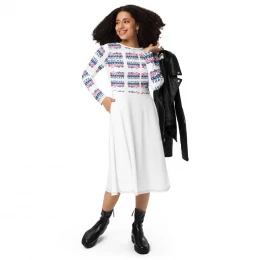 All-over 'discipline therapy logo' print long sleeve midi dress