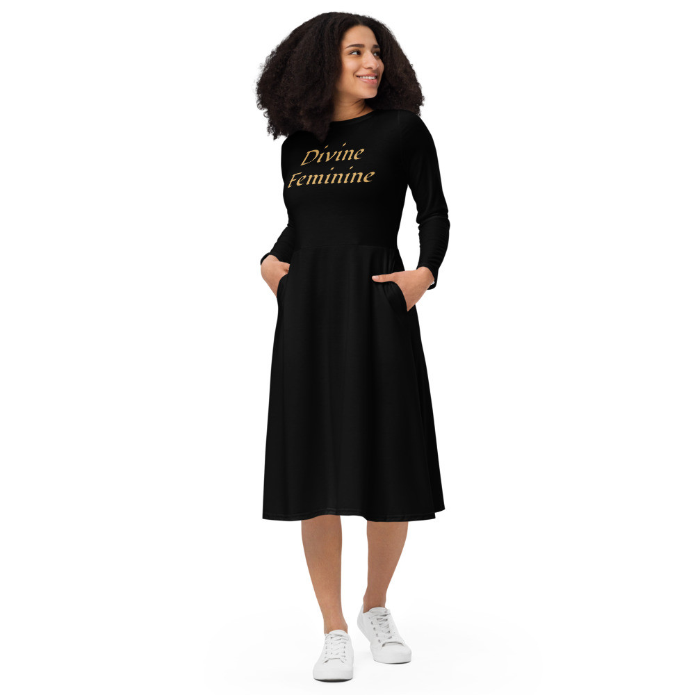 'Divine Feminine' all-over print long sleeve midi dress