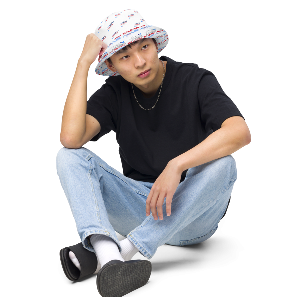 White 'Discipline Therapy Podcast' Reversible bucket hat