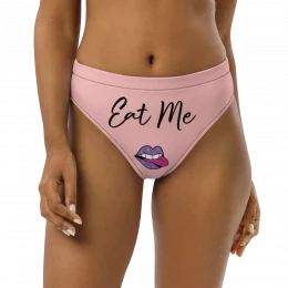 'Eat me' (front), "dominATE" (back) Recycled high-waisted bikini bottom