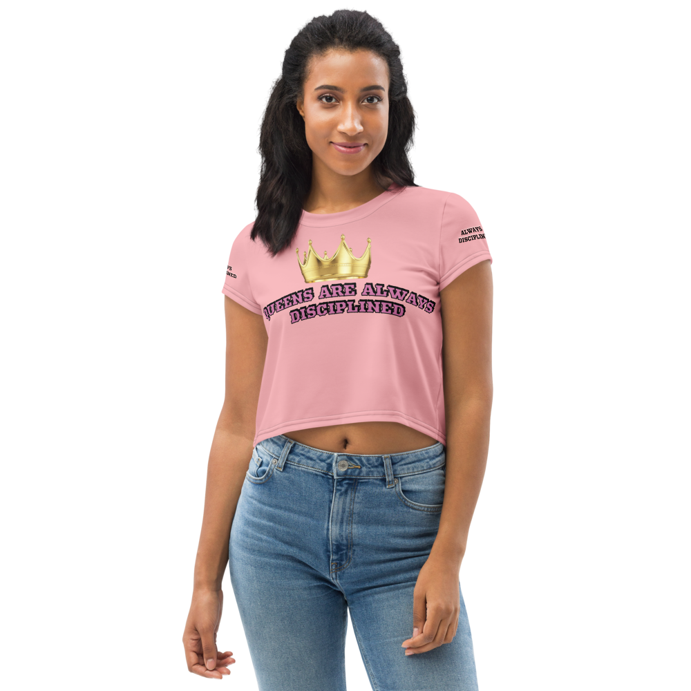 All-Over Print 'QUEENS ARE ALWAYS DISCIPLINED' Crop Tee