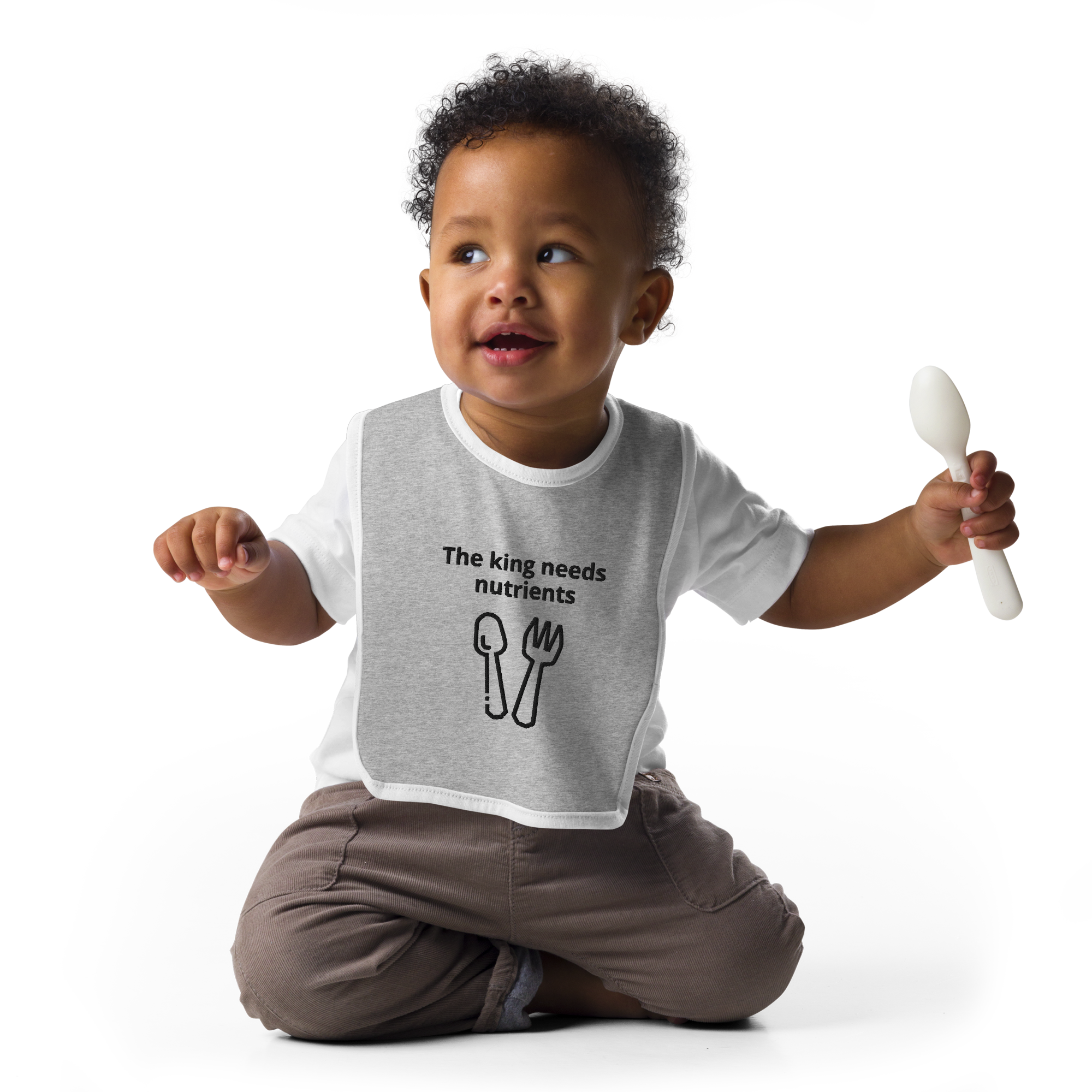 ' The king needs nutrients' Embroidered Baby Bib
