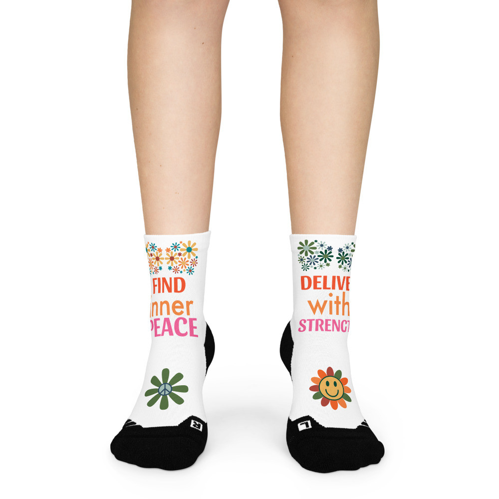 "Find Inner Peace / Deliver With Strength" Louder-Than-Labor Affirmation Quarter Length Socks