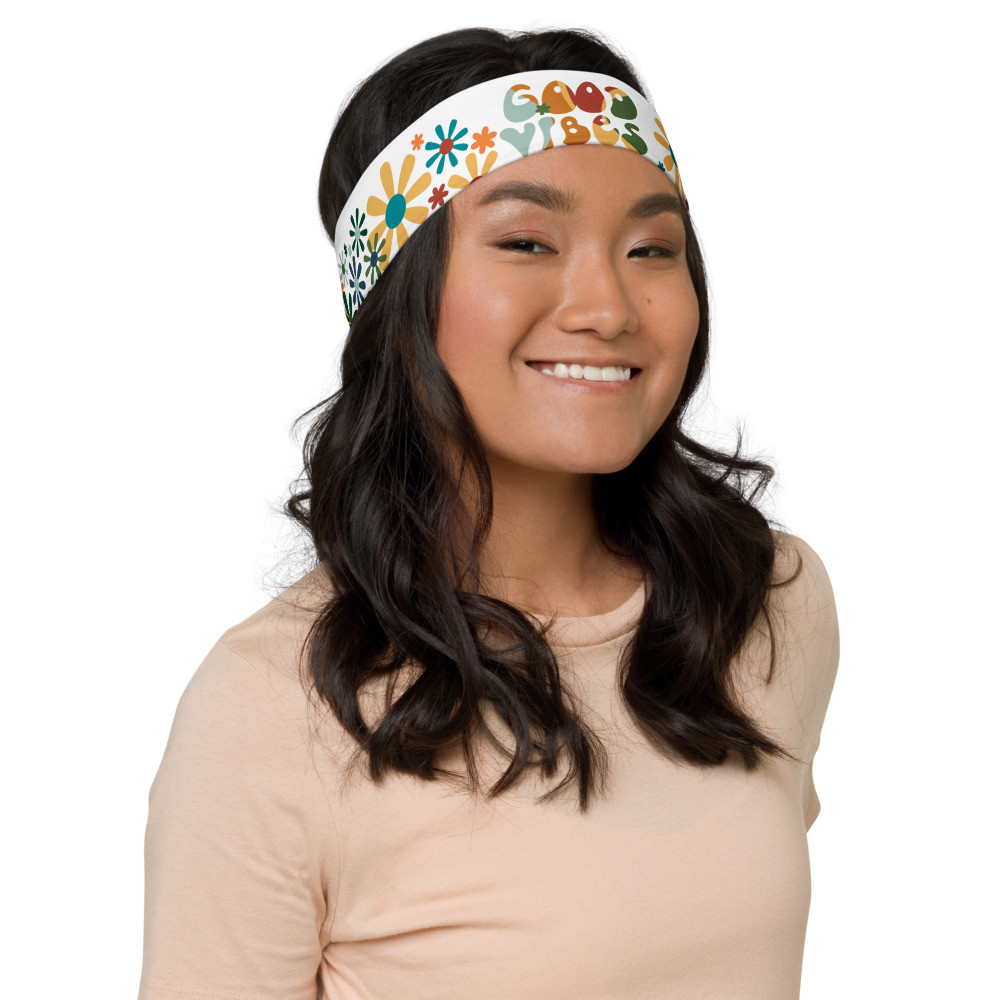 "Good Vibes" Retro 60s Floral Positive Affirmation Headband
