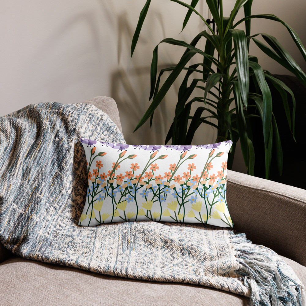 "Calming Comfort" Premium Pillow - 20" x 12" - Machine Washable - Floral Fabric - Matching Throw Available