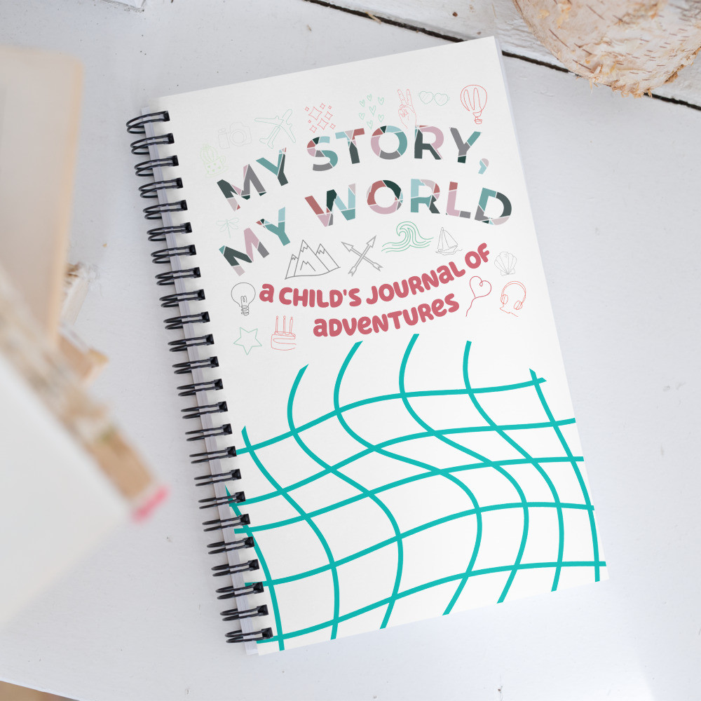 "My Story, My World" A Child's Journal of Adventures - Soft-Touch Journal - U.S. Sourced - 140 Dotted Pages - 5.25" x 8.25" Spiral Keepsake Notebook