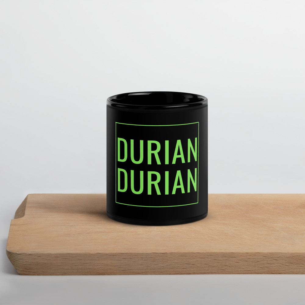 Durian Durian Green Text Black Glossy Mug