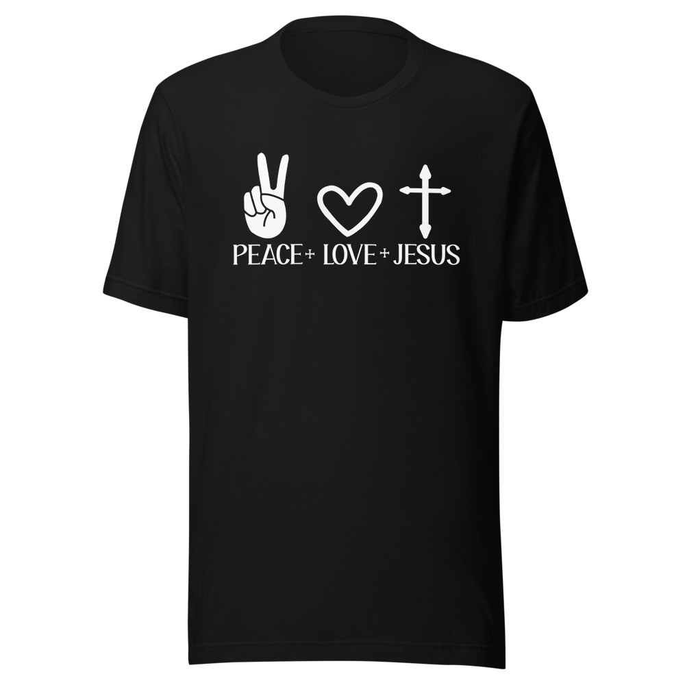 Peace Love Jesus (White) Unisex T-shirt