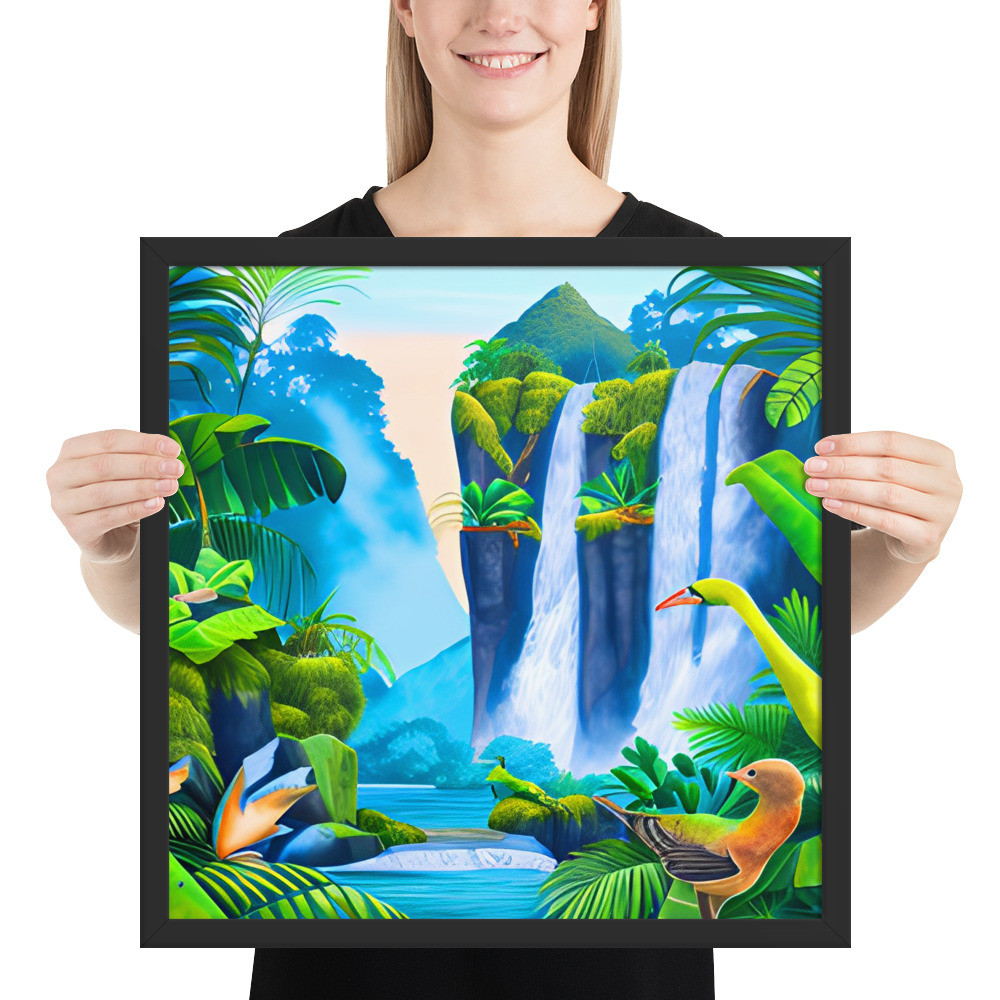 Jungle Waterfalls - 18" x 18" Framed Poster