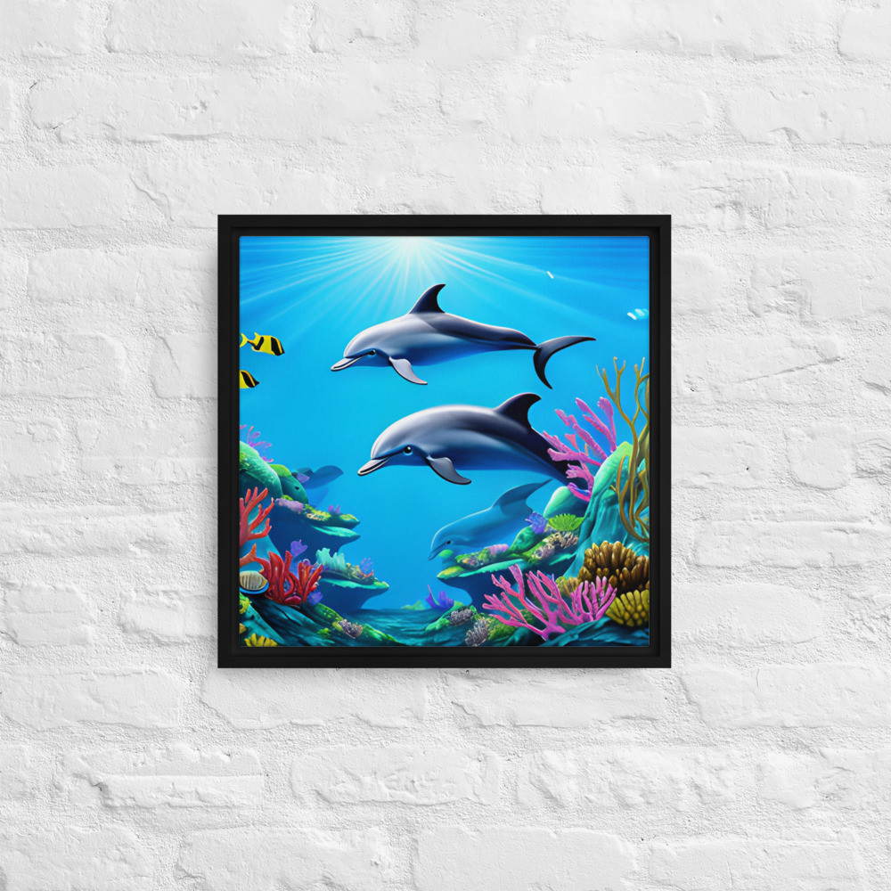 Dolphin Lovers - 16" x 16" Framed Canvas Art