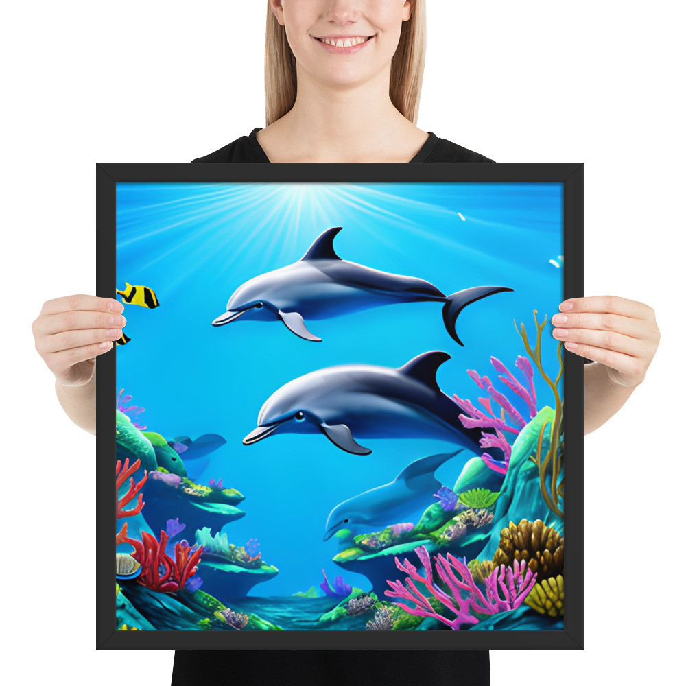 Dolphin Lovers - 18" x 18" Framed Poster
