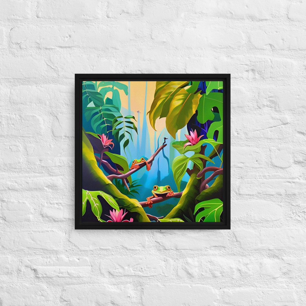 Tree Frogs - 16" x 16" Framed Canvas Art