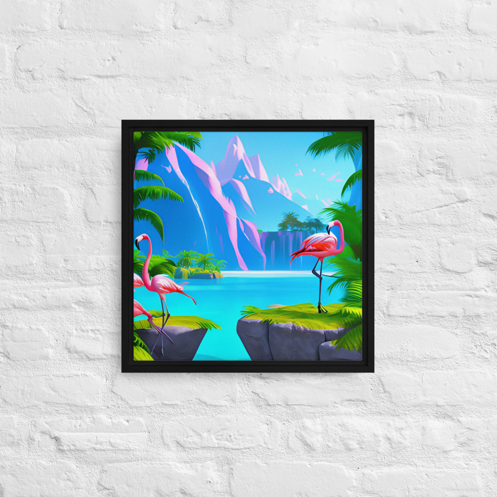 Pink Flamingo - 16" x 16" Framed Canvas Art