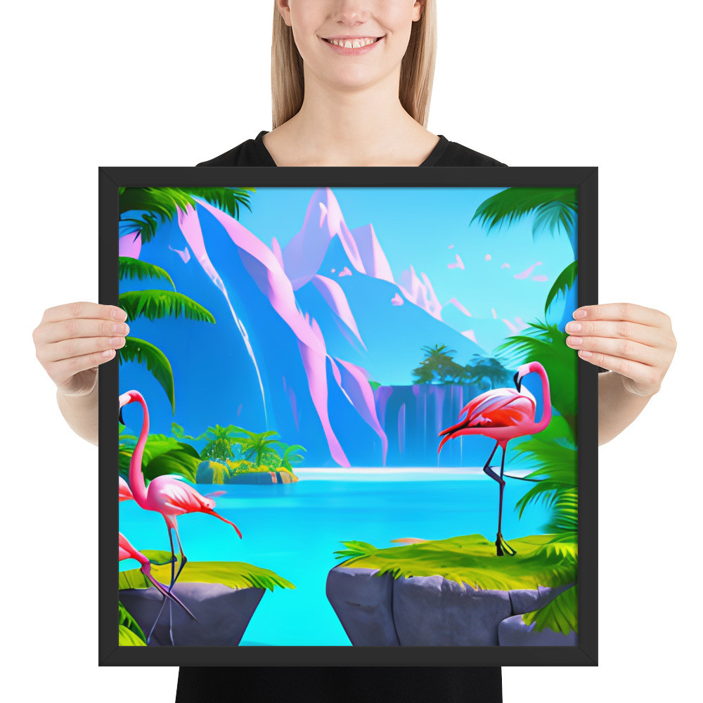 Pink Flamingo - 18" x 18" Framed Poster