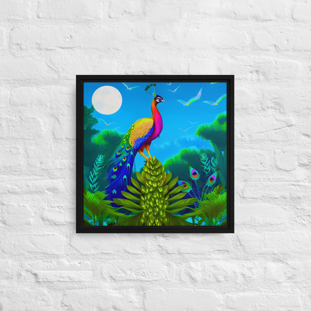 Peacock - 16" x 16" Framed Canvas Art