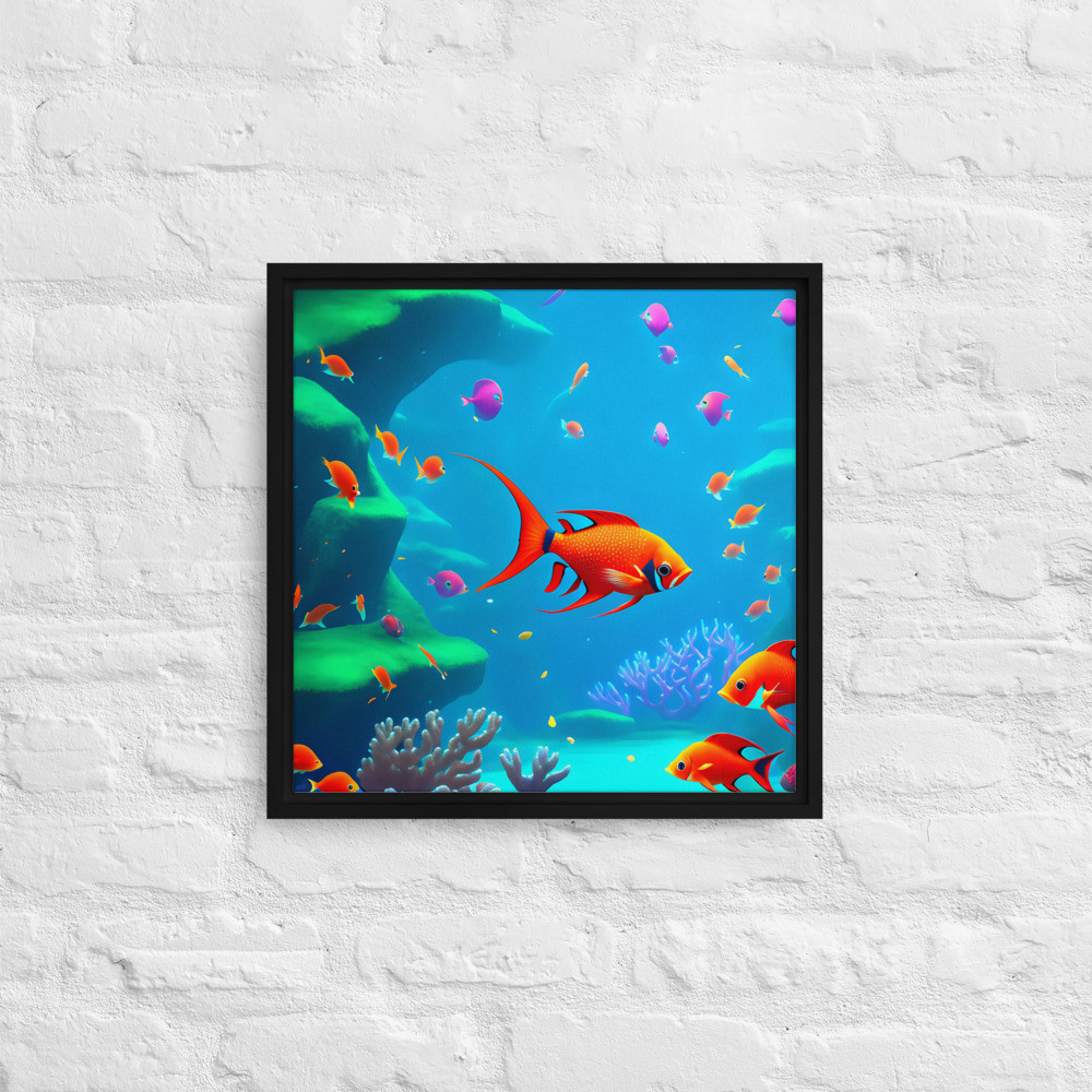 Flame Angelfish - 16" x 16" Framed Canvas Art