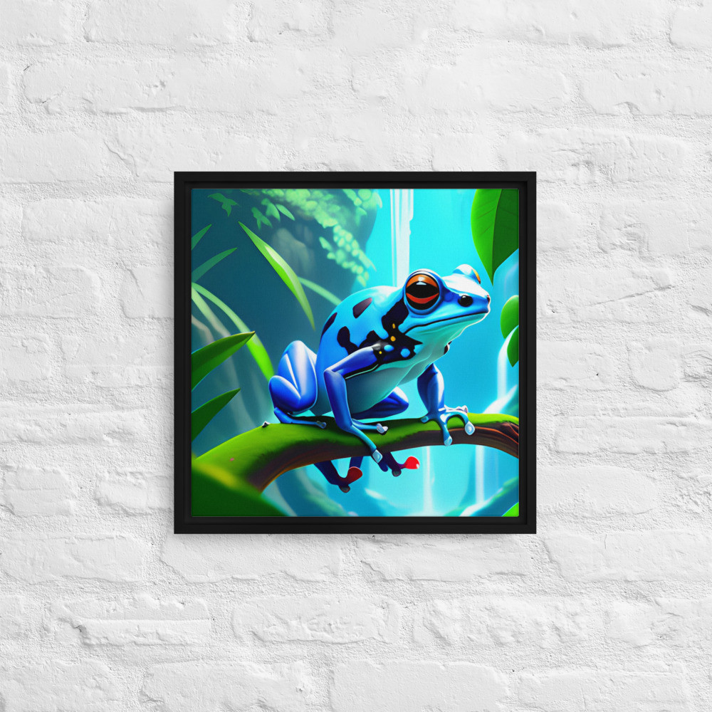 Blue Dart Frog - 16" x 16" Framed Canvas Art