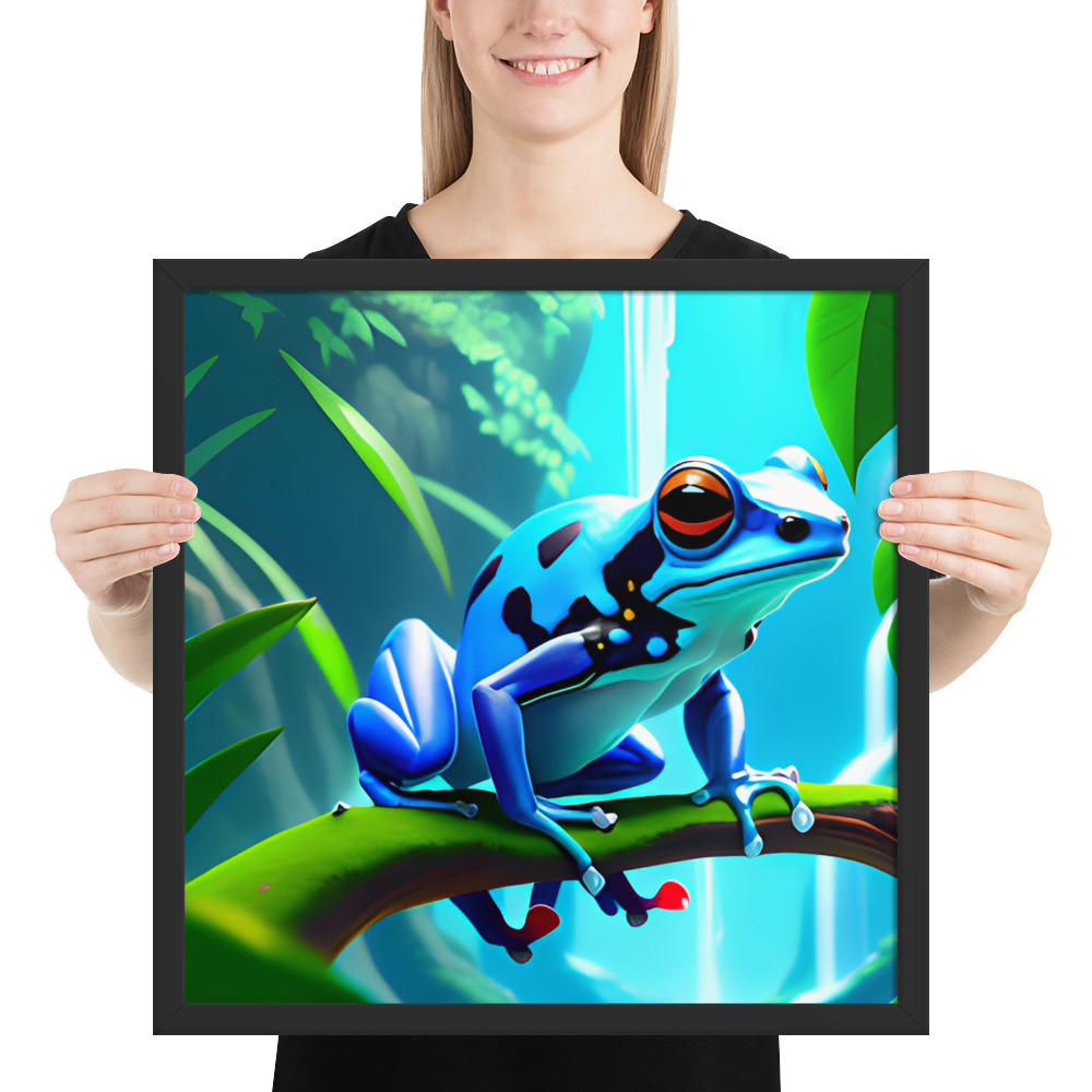 Blue Dart Frog - 18" x 18" Framed Poster