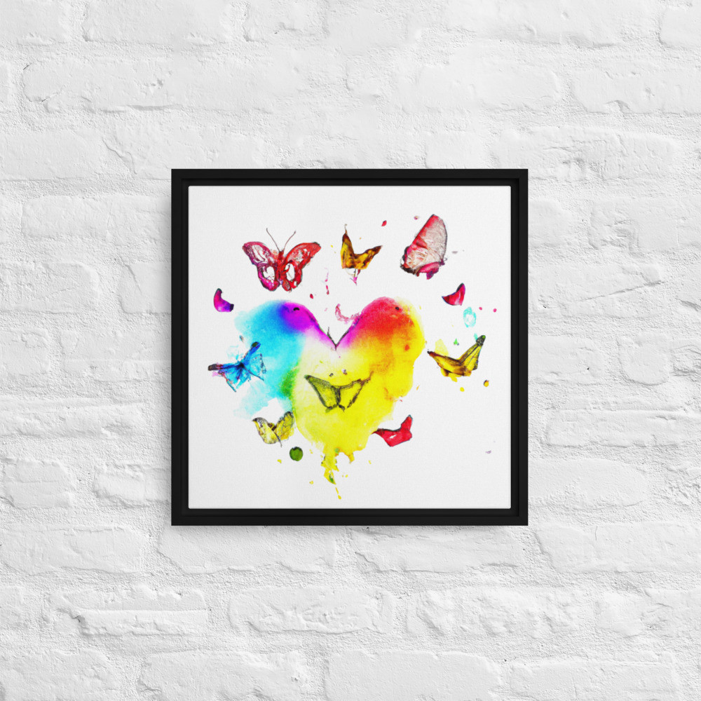 Butterfly Heart - 16" x 16" Framed Canvas Art
