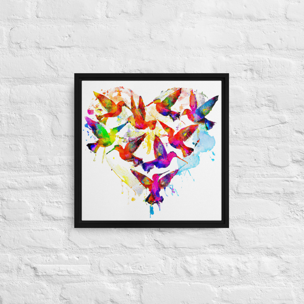 Hummingbird Heart - 16" x 16" Framed Canvas Art