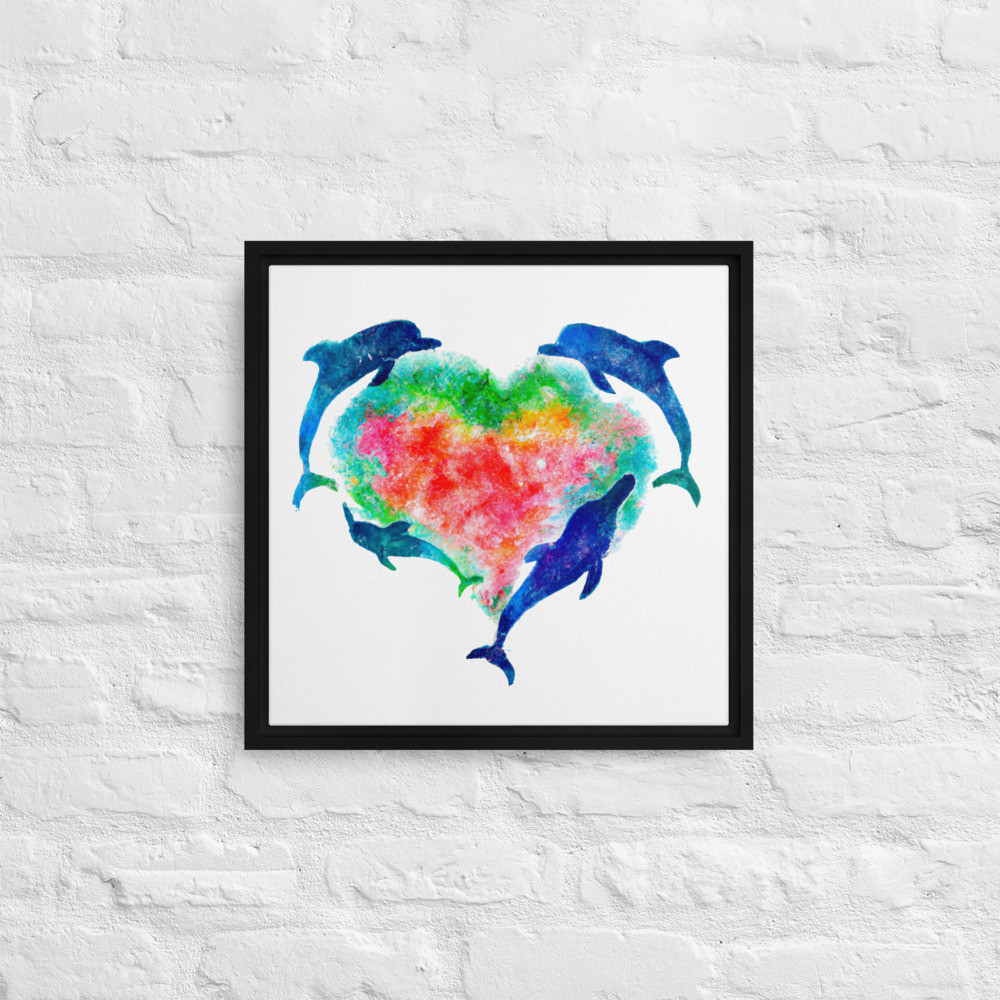 Dolphin Heart - 16" x 16" Framed Canvas Art