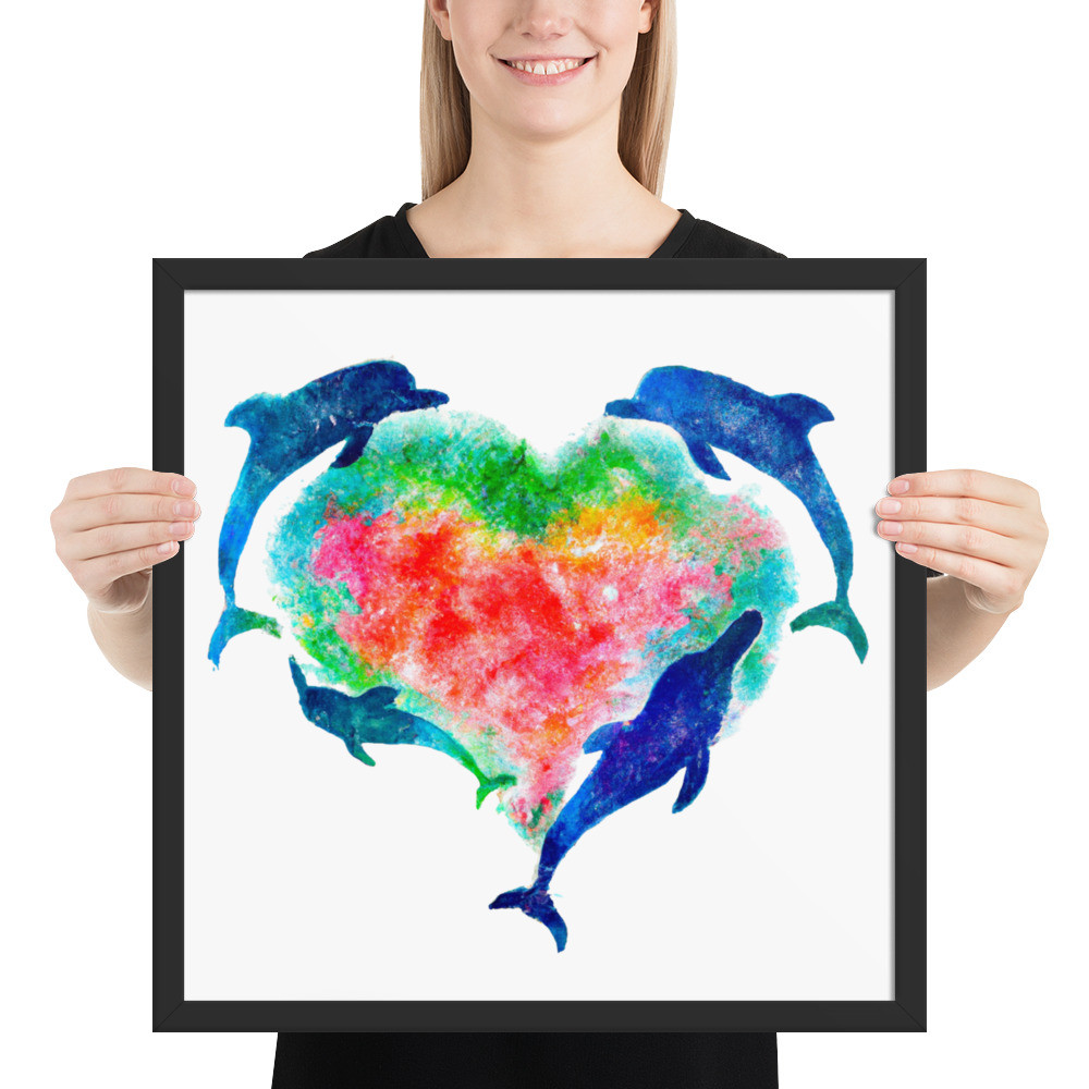 Dolphin Heart - 18" x 18" Framed Poster