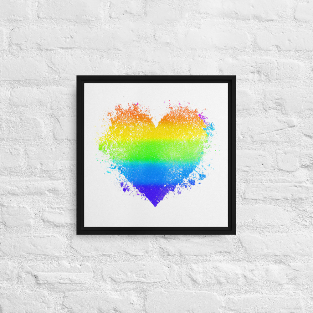 Rainbow Heart - 16" x 16" Framed Canvas Art