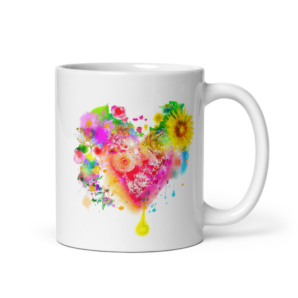 Flower Heart - White Glossy Mug