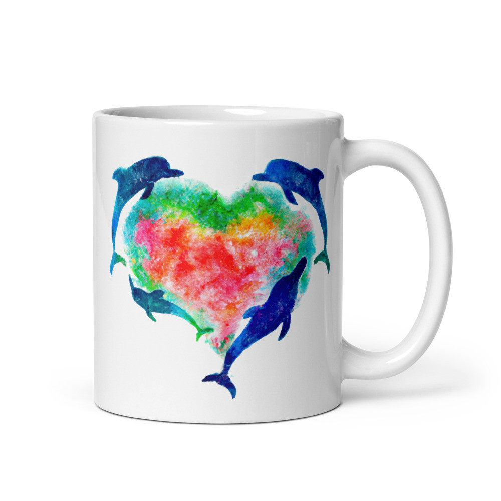Dolphin Heart - White Glossy Mug