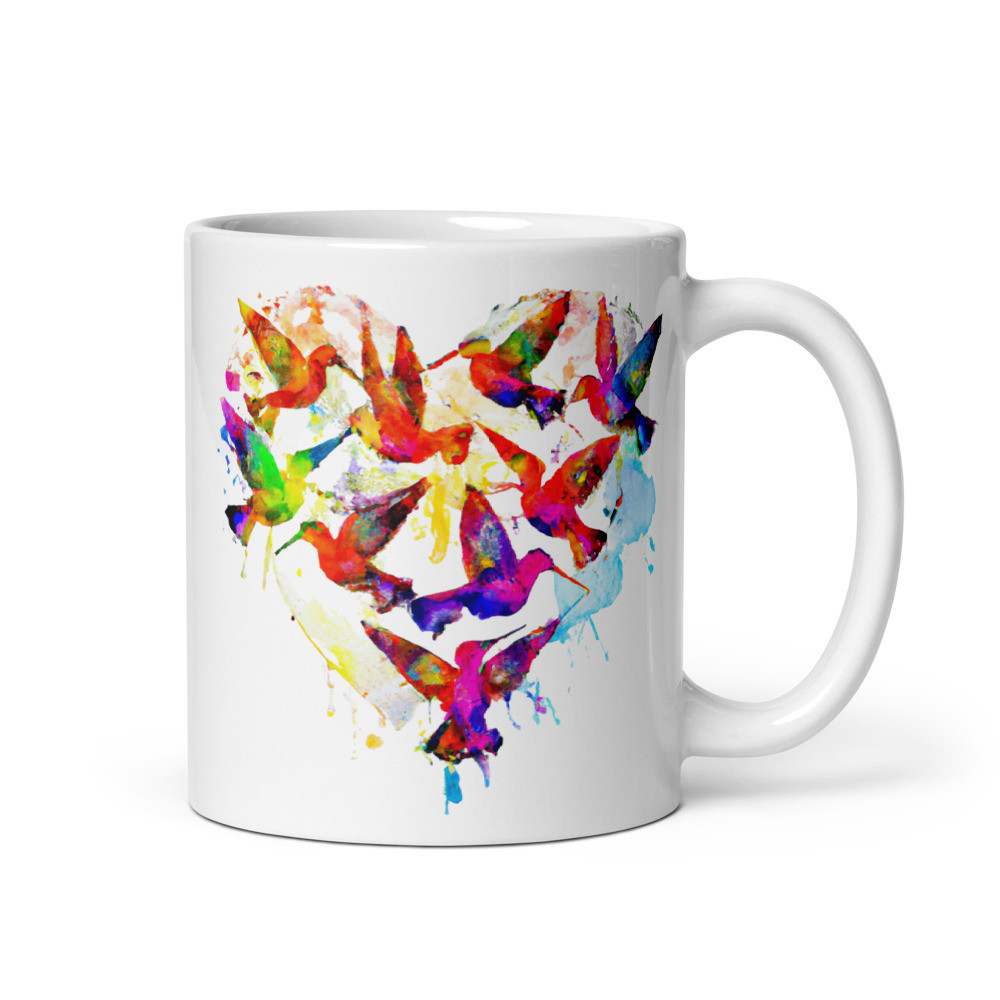 Hummingbird Heart - White Glossy Mug